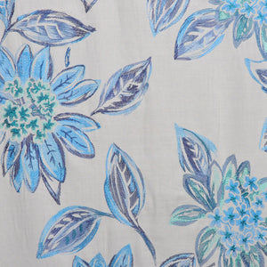 Cotton Embroidered Floral Drapery Fabric Ivory Navy Blue Aqua / Peacock RMBLV