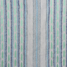 Load image into Gallery viewer, Embroidered Drapery Stripe Fabric Ivory Navy Blue Aqua / Peacock RMBLV