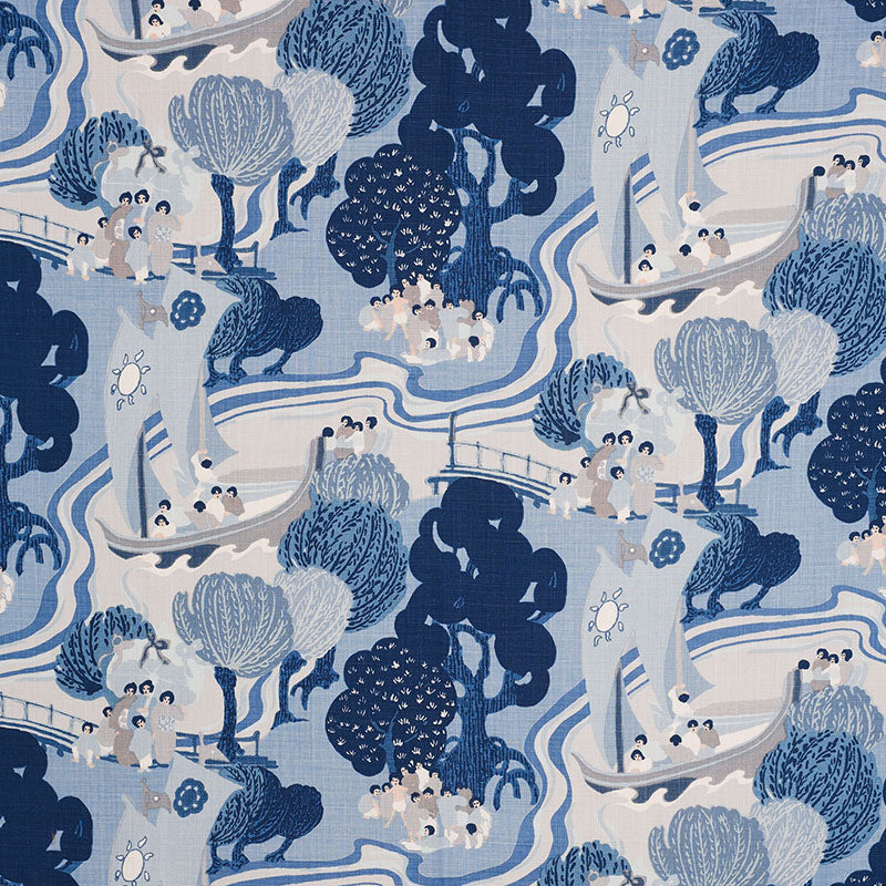 SCHUMACHER PEARL RIVER FABRIC 173065 / BLUES