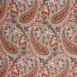 Linen Cotton Paisley Drapery Upholstery Fabric Gray Orange Ivory Blue / Persimmon