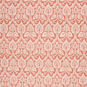 Cotton Damask Upholstery Drapery Fabric Coral Orange Cream / Persimmon