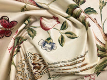 Load image into Gallery viewer, Lee Jofa Palace Garden Ivory Green Red Blue Floral Botanical Butterfly Bird Cotton Stain Resistant Hand Printed Drapery Fabric