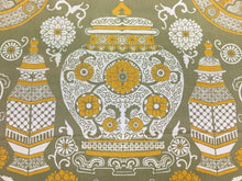 Load image into Gallery viewer, Olive Green Yellow Off White Philip Hackbarth Vintage Chinoiserie Asian Vases Ginger Jars Toile Drapery Fabric