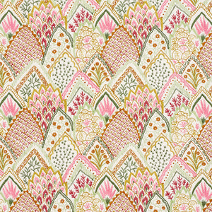 SCHUMACHER ALBIZIA EMBROIDERY FABRIC / PINK & LEAF
