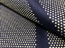 Load image into Gallery viewer, Designer Indoor Outdoor Navy Blue White Dot Stripe Geometric Nautical Marine Water Resistant Upholstery Fabric