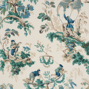 SCHUMACHER PLAISIRS DE LA CHINE FABRIC / EMERALD & PEACOCK