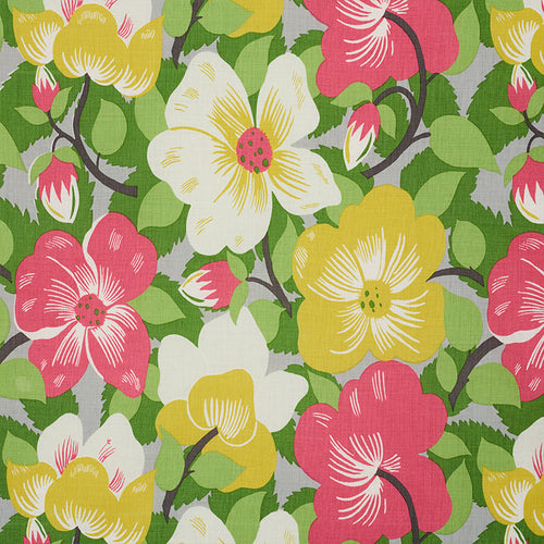 SCHUMACHER MAGNOLIAS FABRIC / POPPY & YELLOW