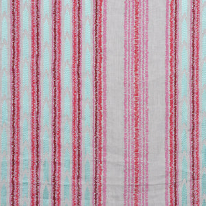 Embroidered Drapery Stripe Fabric Ivory Red Aqua Pink / Poppy RMBLV