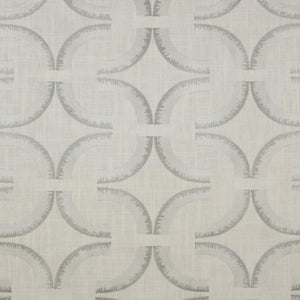 Introspective Gray Geometric Embroidered Cotton Linen Drapery Fabric / Platinum