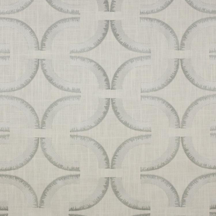 Introspective Gray Geometric Embroidered Cotton Linen Drapery Fabric / Platinum