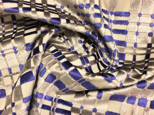 45" of Taupe Purple Geometric Designer Cut Velvet Abstract Upholstery Fabric