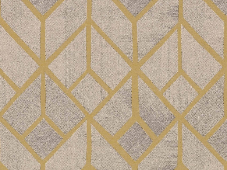 Mustard Yellow Grey Beige Geometric Abstract Art Deco Drapery Fabric