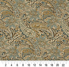 Essentials Outdoor Upholstery Drapery Paisley Fabric / Beige Olive Blue