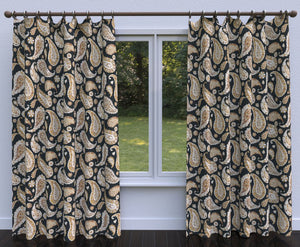 Essentials Drapery Upholstery Paisley Fabric / Black Yellow Beige