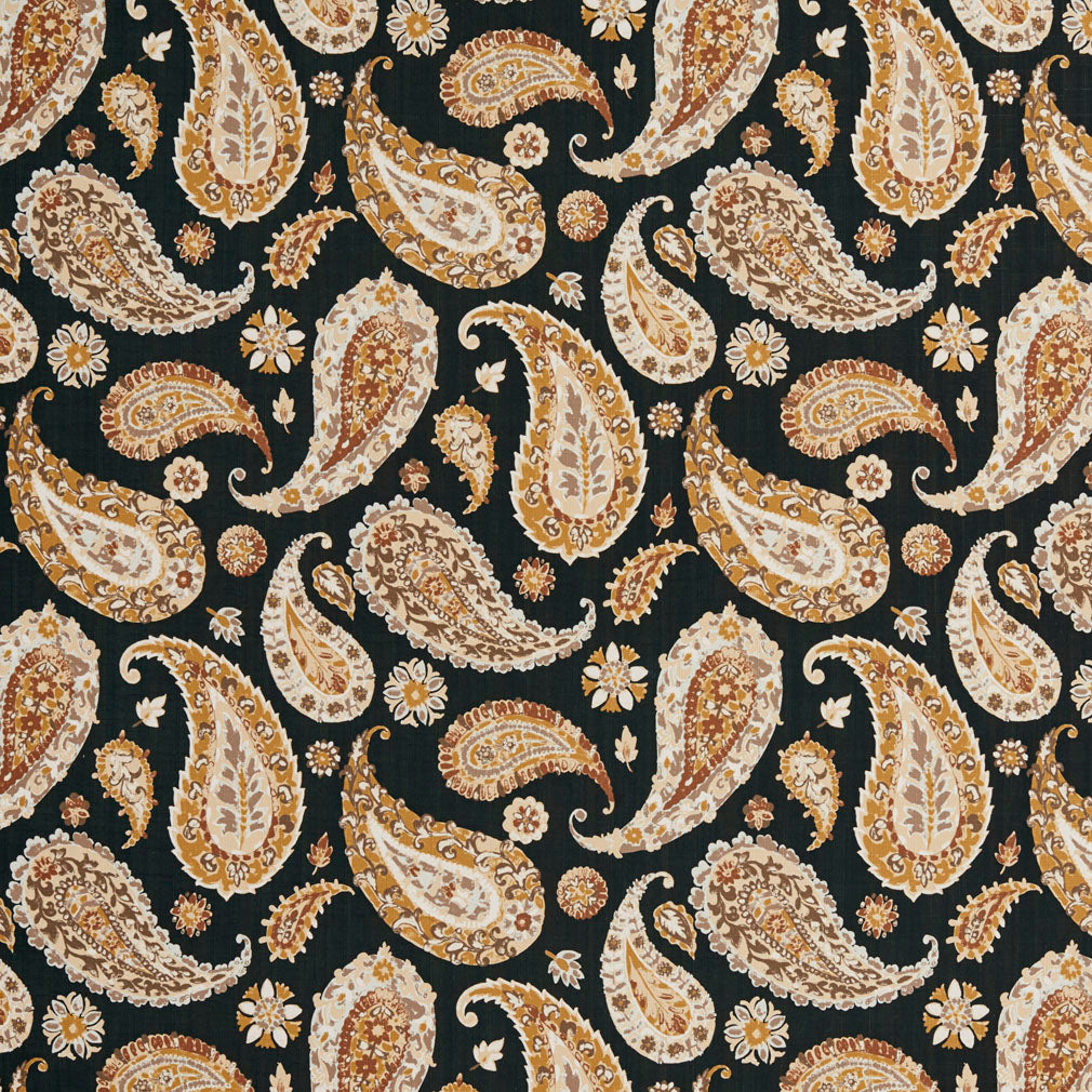 Essentials Drapery Upholstery Paisley Fabric / Black Yellow Beige