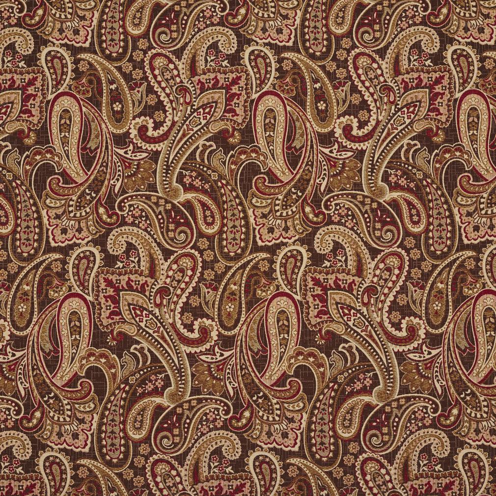 Essentials Paisley Upholstery Fabric Burgundy Brown Beige / Adobe Phoenix