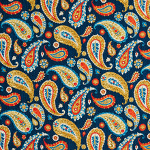 Load image into Gallery viewer, Essentials Drapery Upholstery Paisley Fabric / Navy Yellow Orange