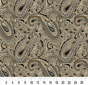 Essentials Outdoor Upholstery Drapery Paisley Fabric / Tan Gray Black