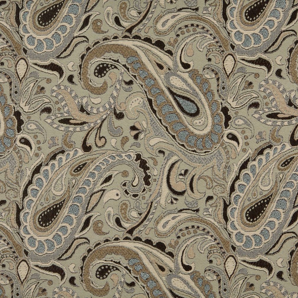 Essentials Outdoor Upholstery Drapery Paisley Fabric / Tan Gray Black