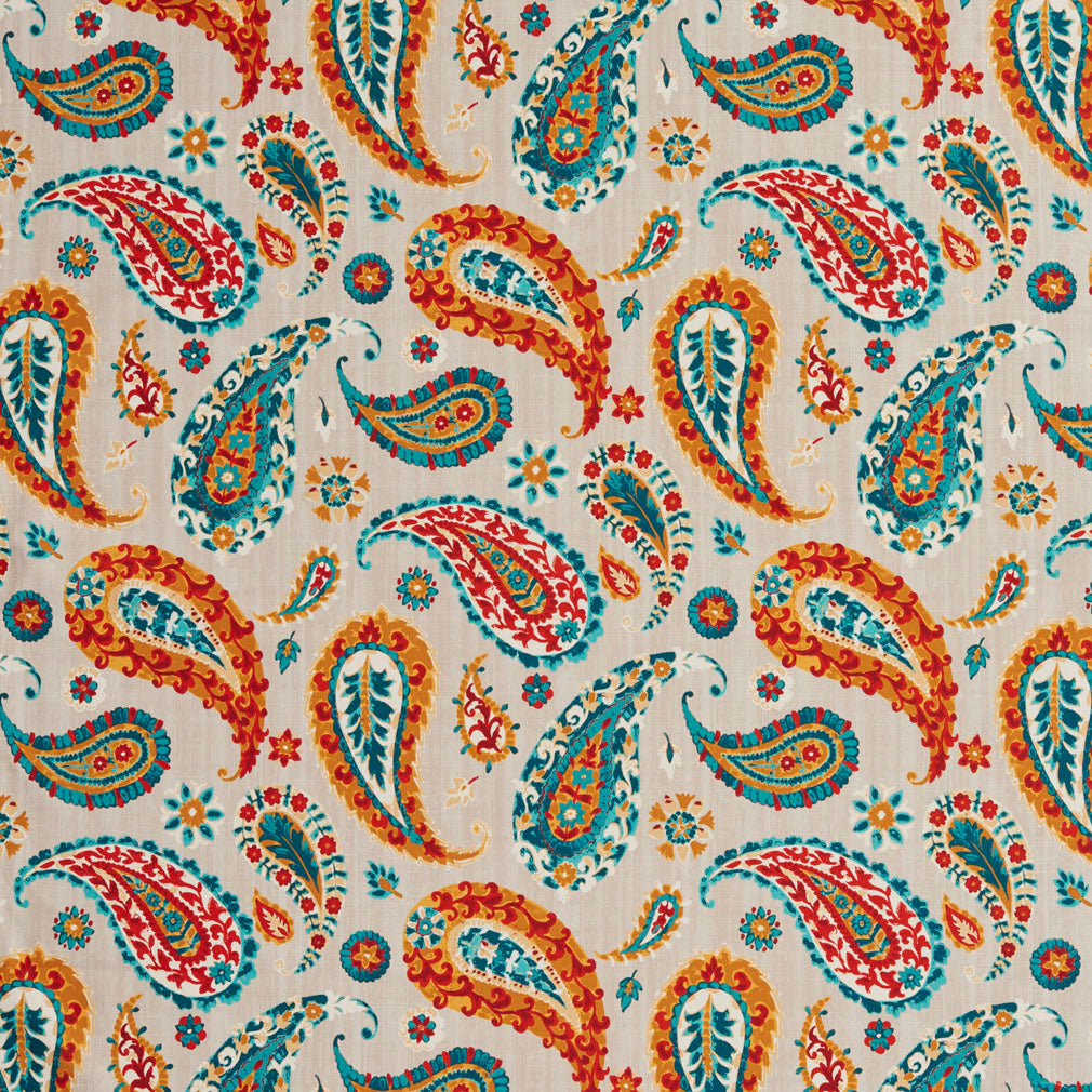 Orange teal aqua watercolor paisley fabric from Brick House Fabric: Novelty  Fabric
