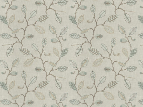 Cream Seafoam Aqua Taupe Beige Floral Drapery Fabric