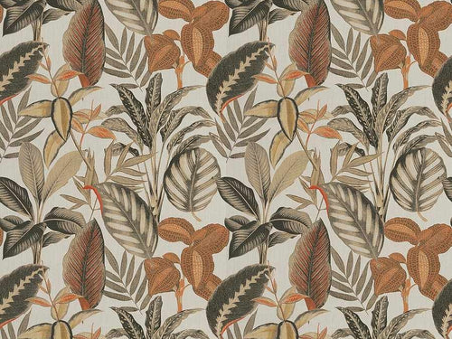 Cotton Cream Burnt Orange Beige Charcoal Grey Tropical Botanical Upholstery Drapery Fabric