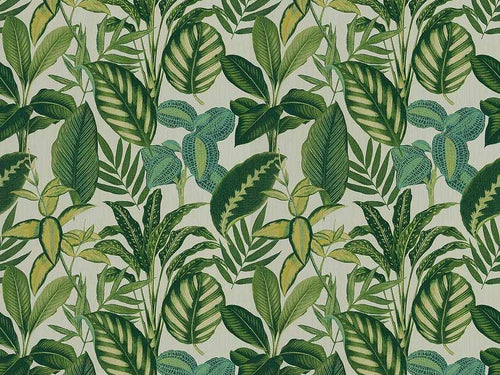 Cotton Emerald Lime Green Cream Tropical Botanical Upholstery Drapery Fabric