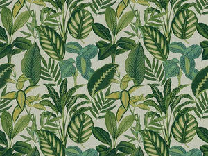 Cotton Emerald Lime Green Cream Tropical Botanical Upholstery Drapery Fabric
