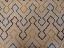 Load image into Gallery viewer, Embroidered Linen Cotton Geometric Beige Taupe Olive Gray Blue Drapery Fabric