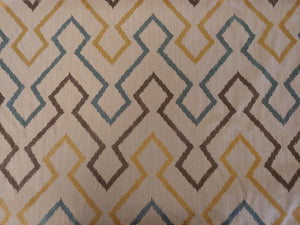 Embroidered Linen Cotton Geometric Beige Taupe Olive Gray Blue Drapery Fabric