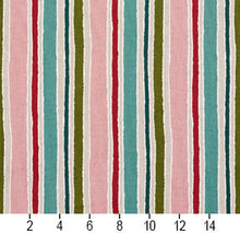 Load image into Gallery viewer, Essentials Pink Fuchsia Turquoise Lime Teal Ivory White Stripe Upholstery Drapery Fabric