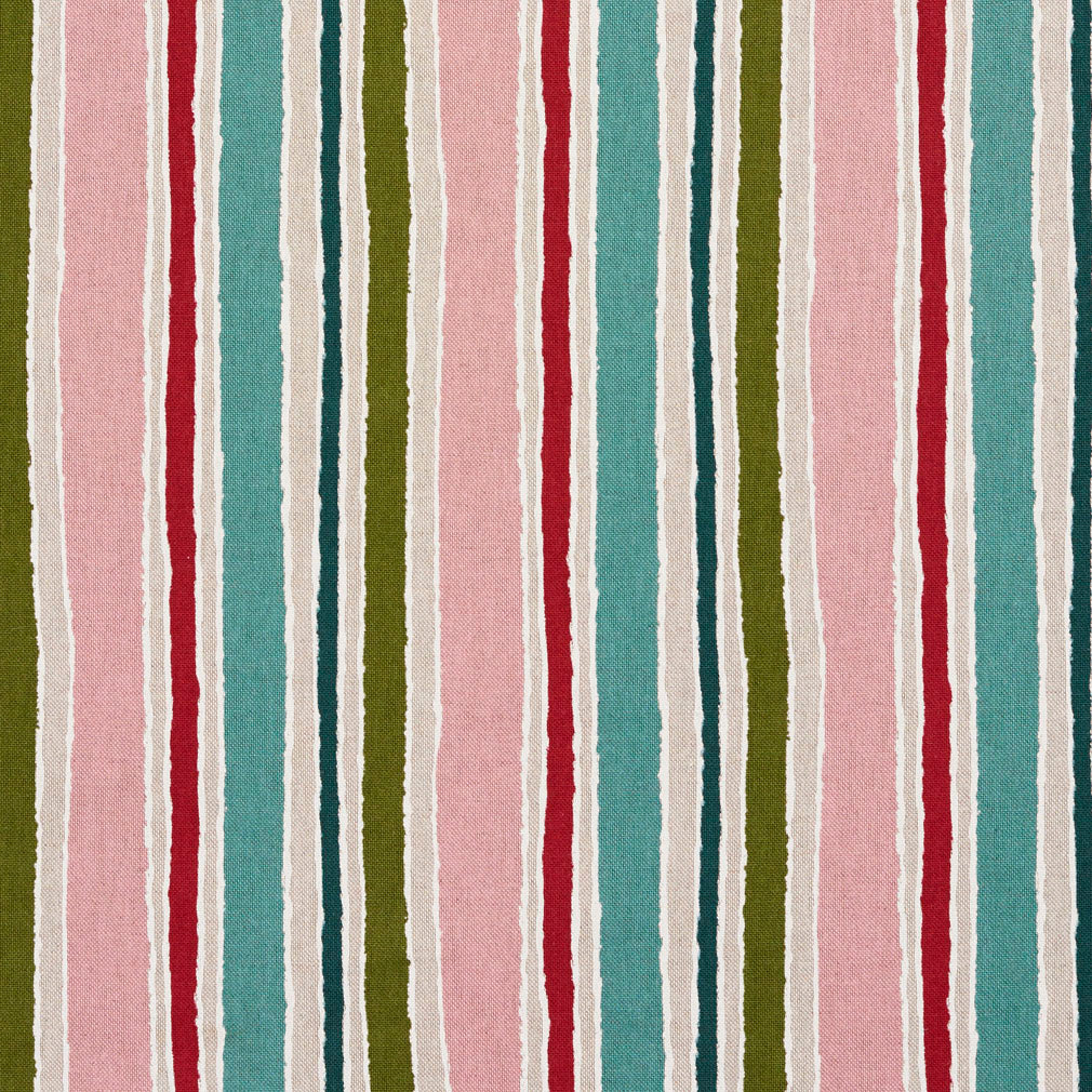 Essentials Pink Fuchsia Turquoise Lime Teal Ivory White Stripe Upholstery Drapery Fabric