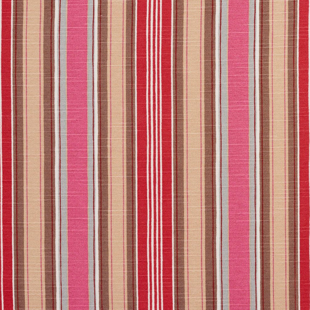 Essentials Pink Tan Crimson Brown White Stripe Upholstery Drapery Fabric