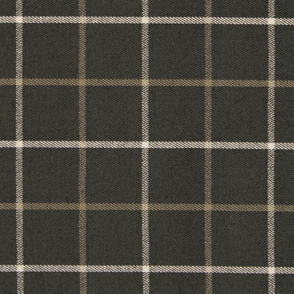 Essentials Heavy Duty Plaid Upholstery Drapery Fabric / Dark Grey White Beige