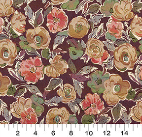 Essentials Cityscapes Purple Mustard Crimson Blue Green Botanical Leaf Upholstery Drapery Fabric