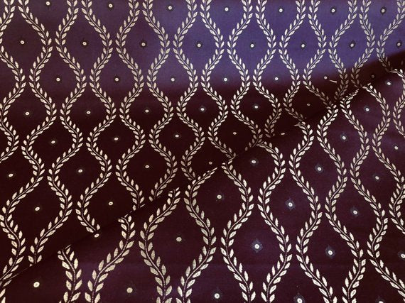 Purple Plum Gold Brocade Damask Upholstery Drapery Fabric / Empire