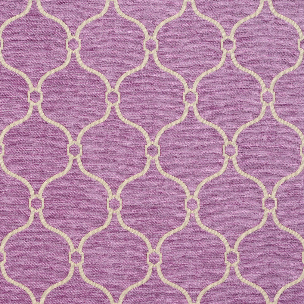 Essentials Chenille Purple White Geometric Trellis Upholstery Fabric