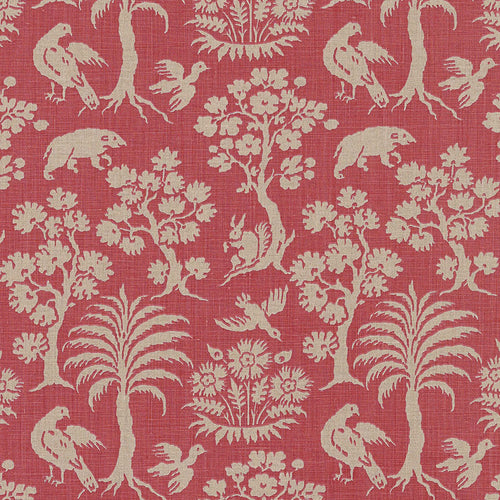 SCHUMACHER WOODLAND SILHOUETTE FABRIC / RHUBARB