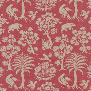 SCHUMACHER WOODLAND SILHOUETTE FABRIC / RHUBARB