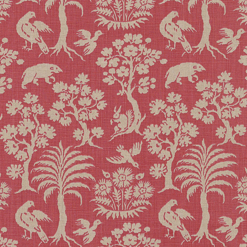 SCHUMACHER WOODLAND SILHOUETTE FABRIC / RHUBARB