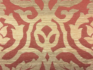 Rusty Red Gold Beige Medallion Water & Stain Resistant Chenille Upholstery Fabric