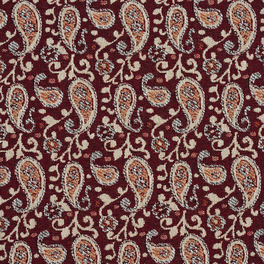 Essentials Red Beige Orange White Upholstery Fabric / Spice Paisley