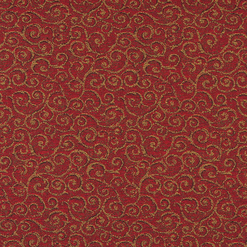 Essentials Heavy Duty Mid Century Modern Scotchgard Upholstery Fabric Red Gold Paisley / Salsa