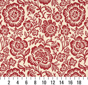 Essentials Floral Drapery Upholstery Fabric Red Ivory / Garnet Flora