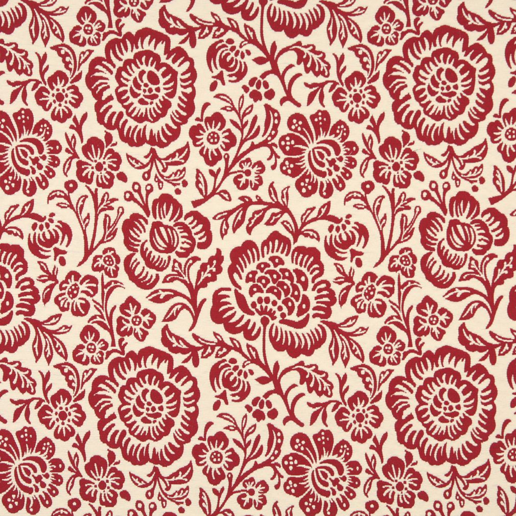 Essentials Floral Drapery Upholstery Fabric Red Ivory / Garnet Flora