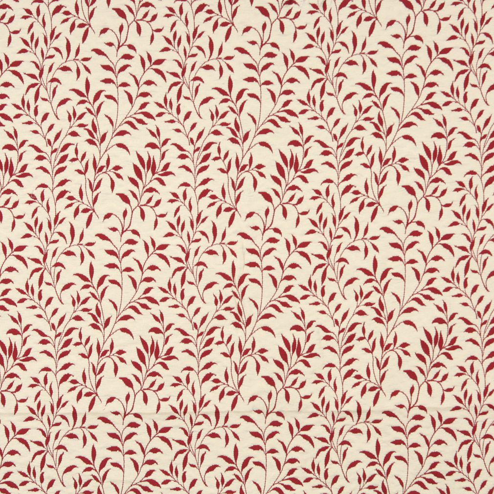Essentials Floral Drapery Upholstery Fabric Red Ivory / Garnet Leaf
