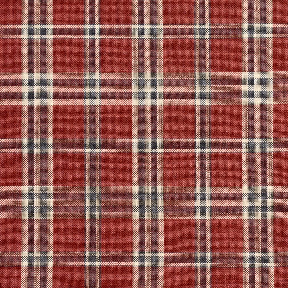 Essentials Red Maroon Beige Checkered Plaid Upholstery Drapery Fabric / Brick Tartan