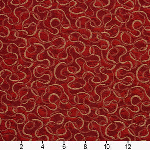 Essentials Heavy Duty Red Maroon Beige Squiggly Upholstery Fabric / Flame