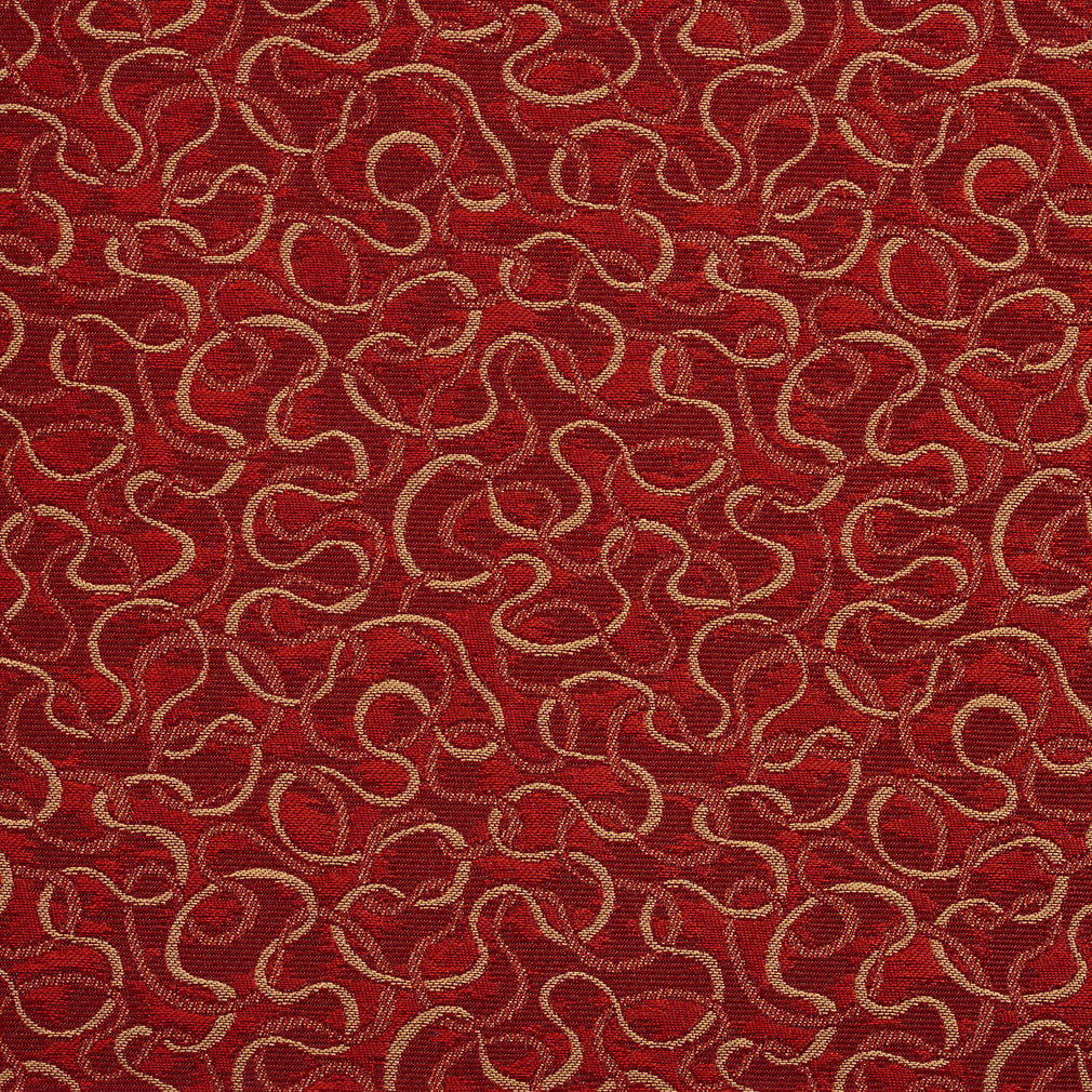 Essentials Heavy Duty Red Maroon Beige Squiggly Upholstery Fabric / Flame