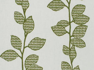 Off White Embroidered Botanical Green Drapery Fabric